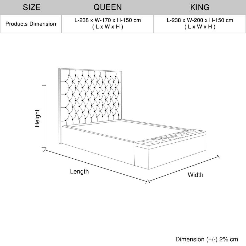 Helena Multiple Sizes Bed Frame Fabric Upholstery Tufted Headboard Slats Storage
