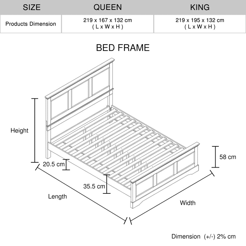 Spencer Solid Pine Wood  Bed frame Slats support With Multiple Size & Colour