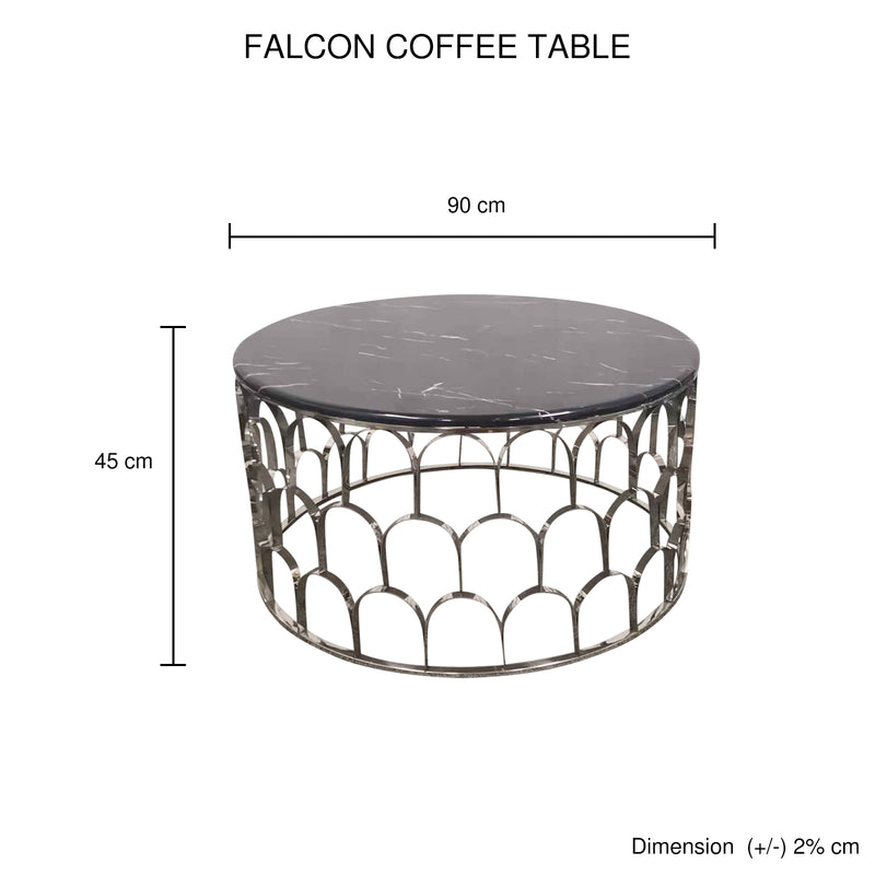 Falcon Faux Marble Stainless Silver Base Metal Frame Coffee Table