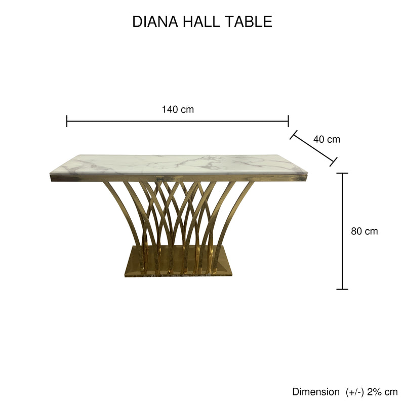 Diana Hall Table White Faux Marble Top and Spiral Stainless Gold Frame