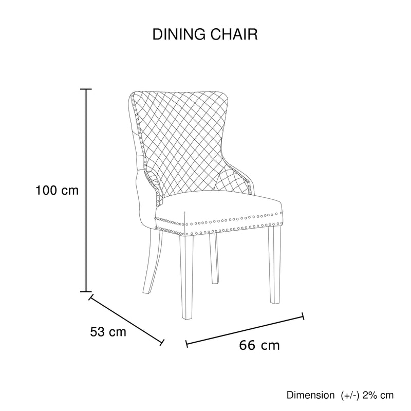 Lyon 2x Beige Velvet Dining Chairs Button Studded, Ring Back & Stainless Steel Legs
