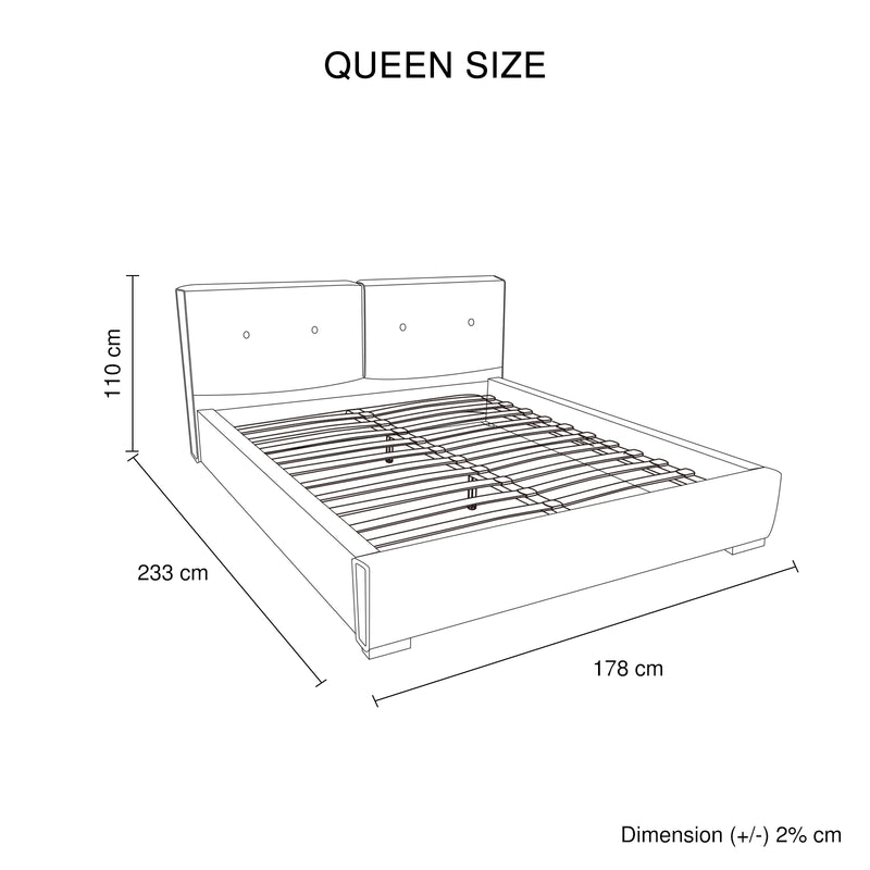 Estella Queen Bed Frame Fabric Upholstery KD Slat Grey Velvet Fabric Wooden Feet