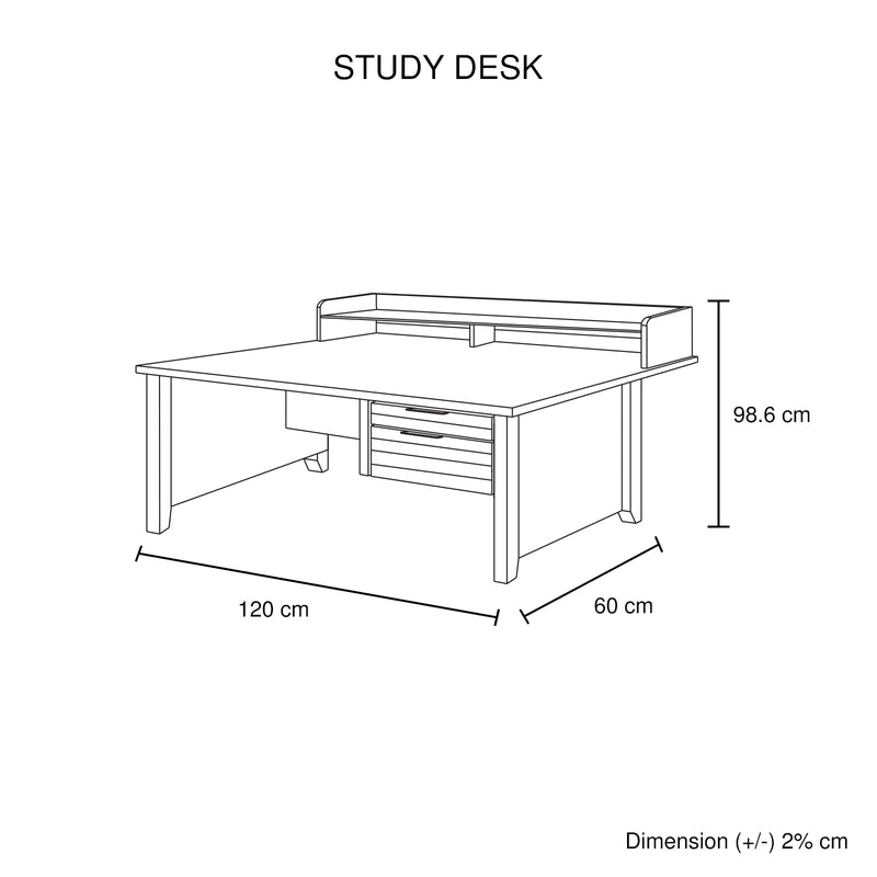 Cielo 2 Drawers Natural Wood Like MDF Study Desk with Pole Legs