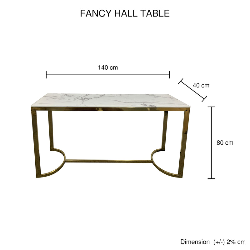 Fancy Stainless Gold Hall Table with White Marble Effect Top