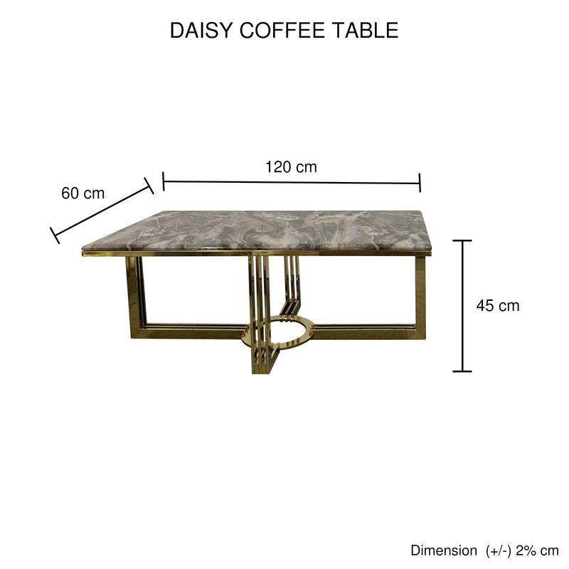 Daisy Coffee Table Marble Mosaic Style Top Sturdy Feet Stainless Gold