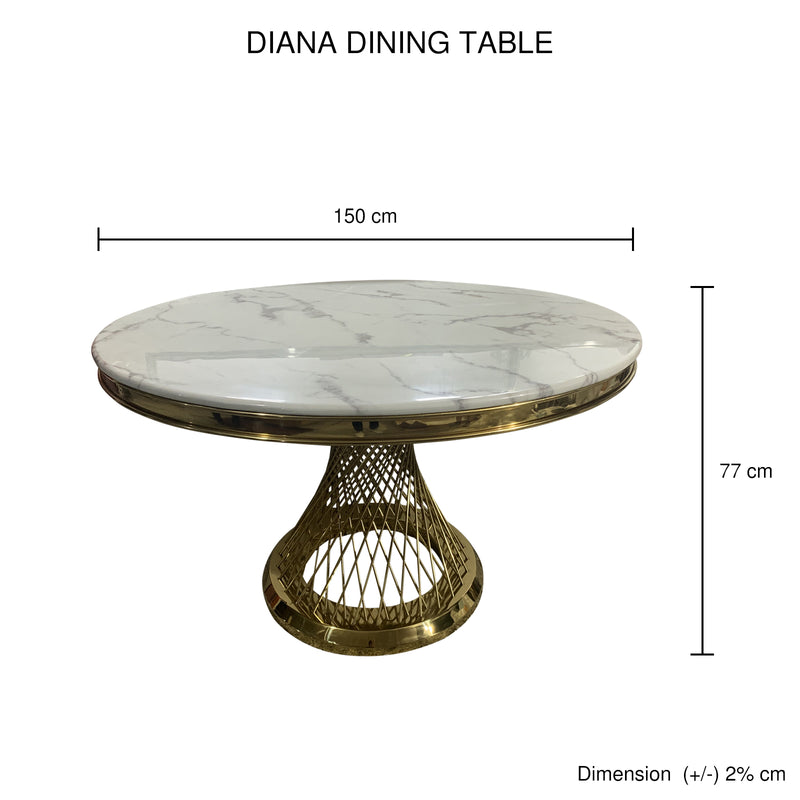 Diana Round Dining Table Stainless Spiral Golden Frame & Top Marble White