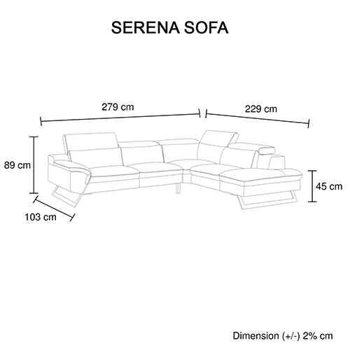 Serena White Colour Adjustable Headrest Chaise Corner Sofa