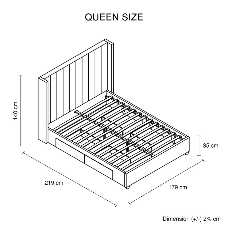 Alexa Beige Linen Fabric Headboard 4 Drawers with Wheels MDF Bed Frame
