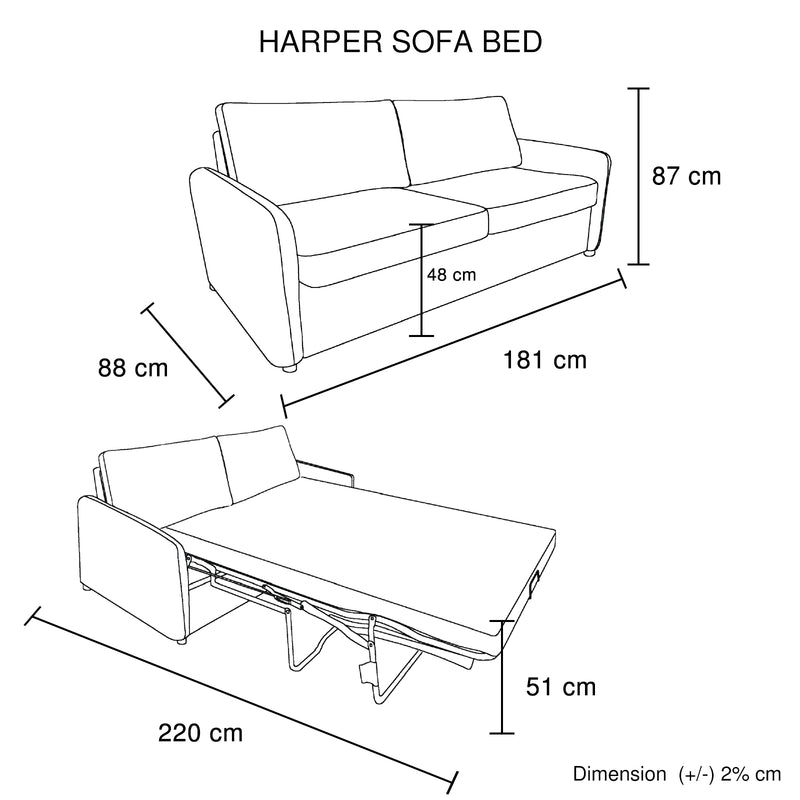 Harper Multifunctional 3 Seater Sofa Bed Fabric Upholstery Wooden Structure in Blue
