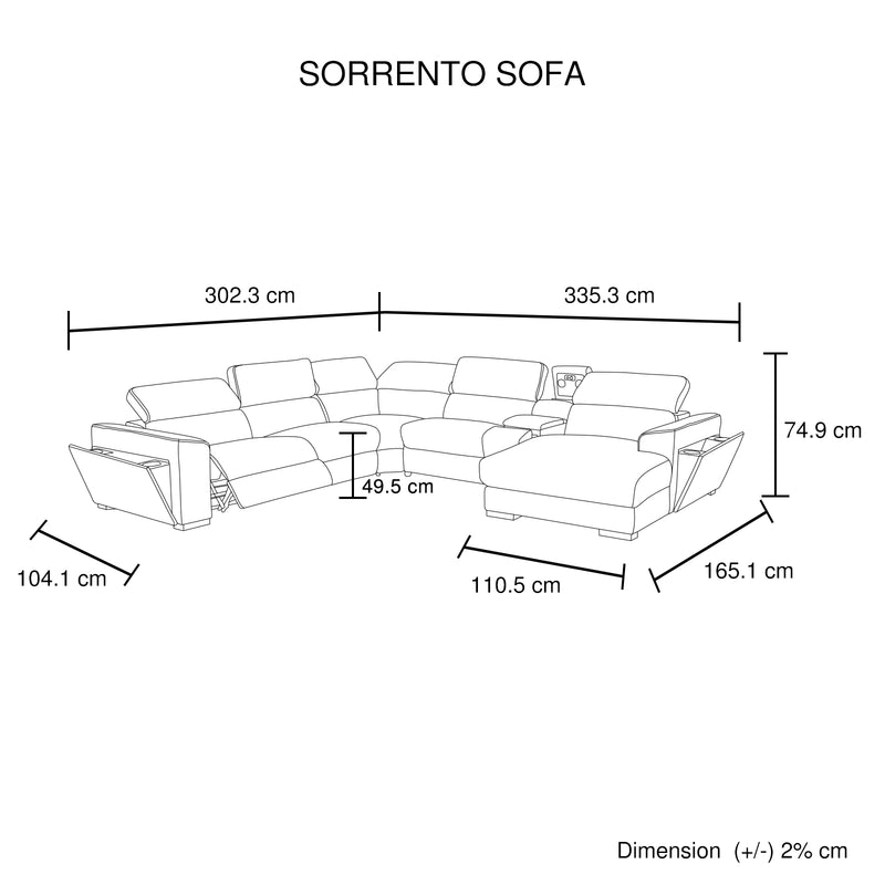 Sorrento Corner Sofa Fabric Electric Recliner Headrest Charging Point