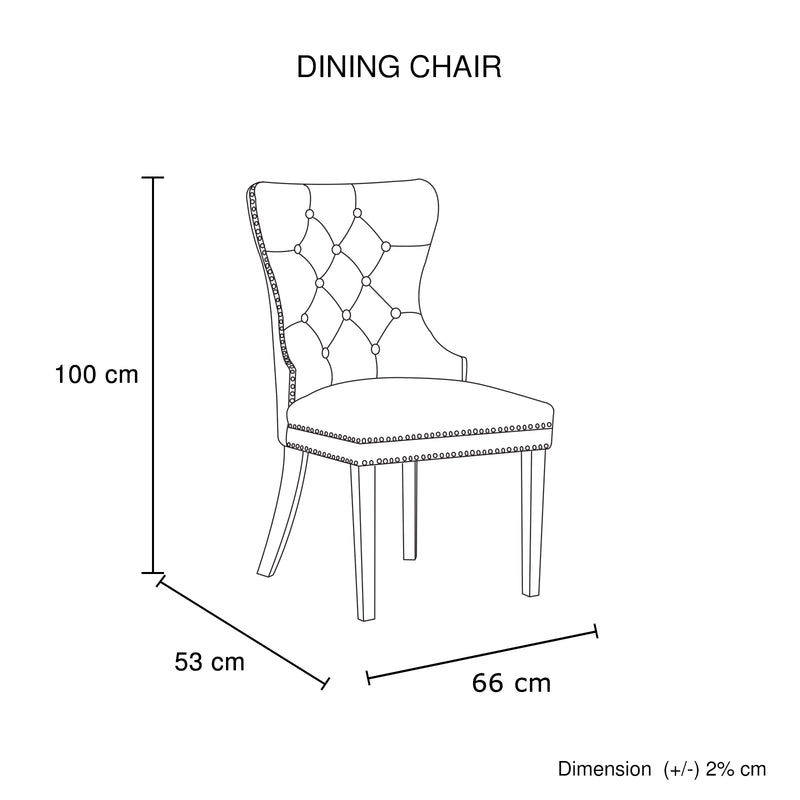 Victoria 2x Dining Chair Black Velvet Upholstery Button Studding Deep Quilting Wooden Frame Back with Lion Ring and Nail Stainless Steel Legs