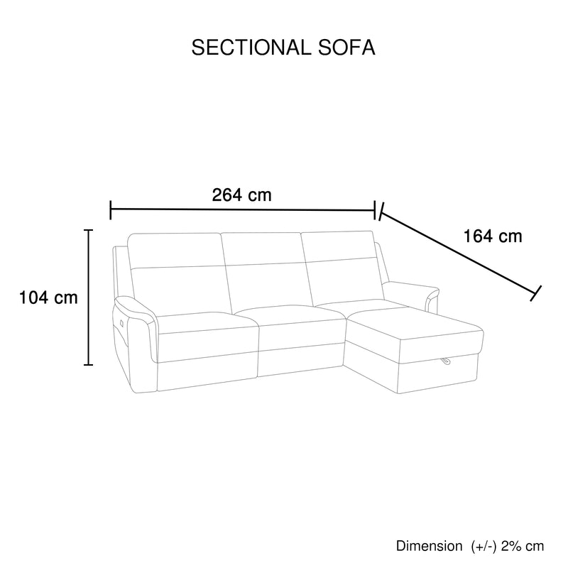 Loui Grey Fabric Electric Recliner Chaise Sofa with Storage