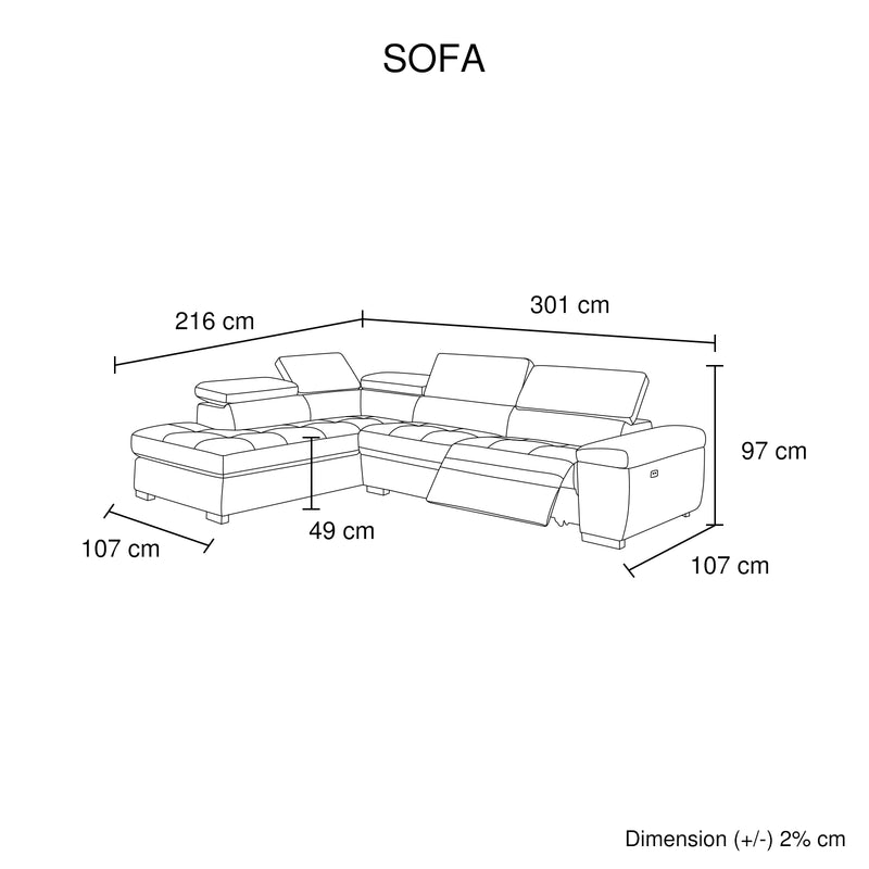 George Genuine Leather Recliner Chaise Sofa with Electric Headrest