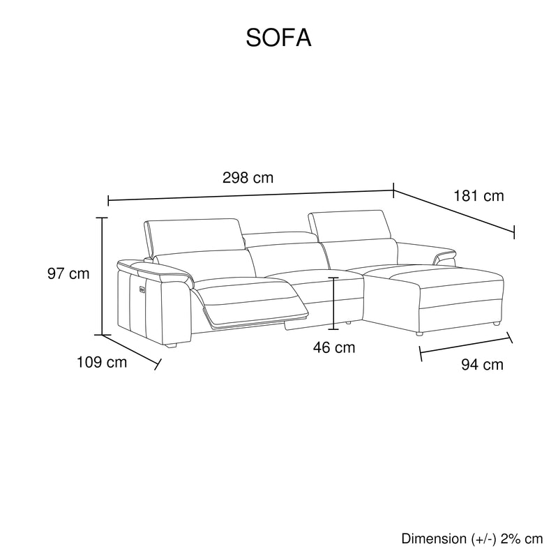 Julian Recliner Chaise Sofa Genuine Leather Elegant Upholstery Electric Recliner Plastic Legs