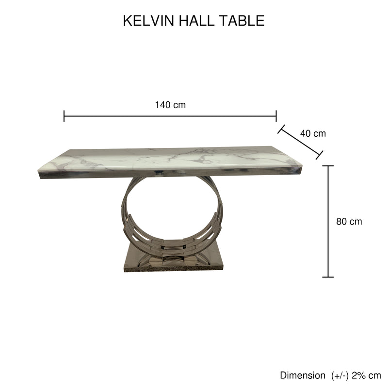 Kelvin Hall Table Whitish Faux Marble Top Aesthetic Metal Made Design Silver Colour