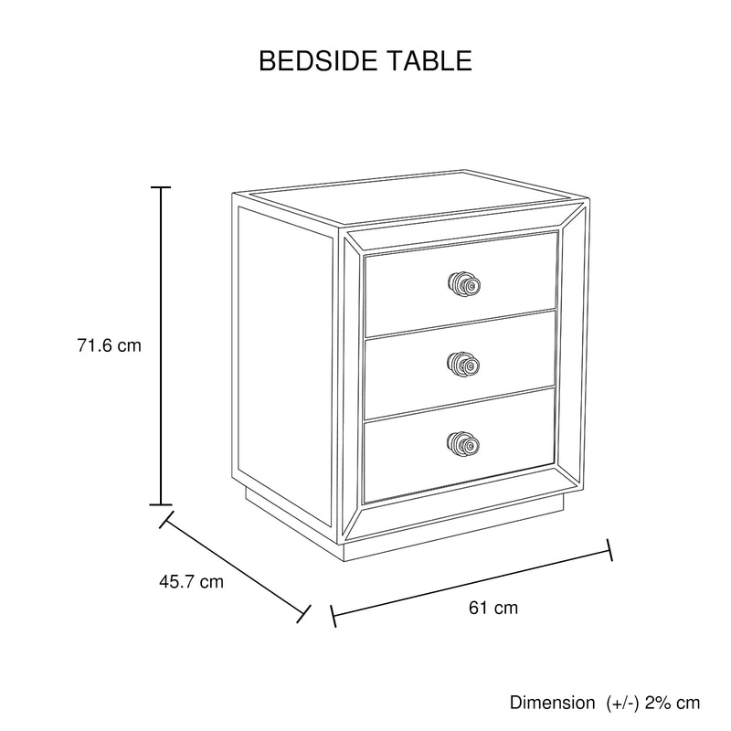 Germany Bedside Table MDF Antique Colour Border Mirrored Work 3 Drawers