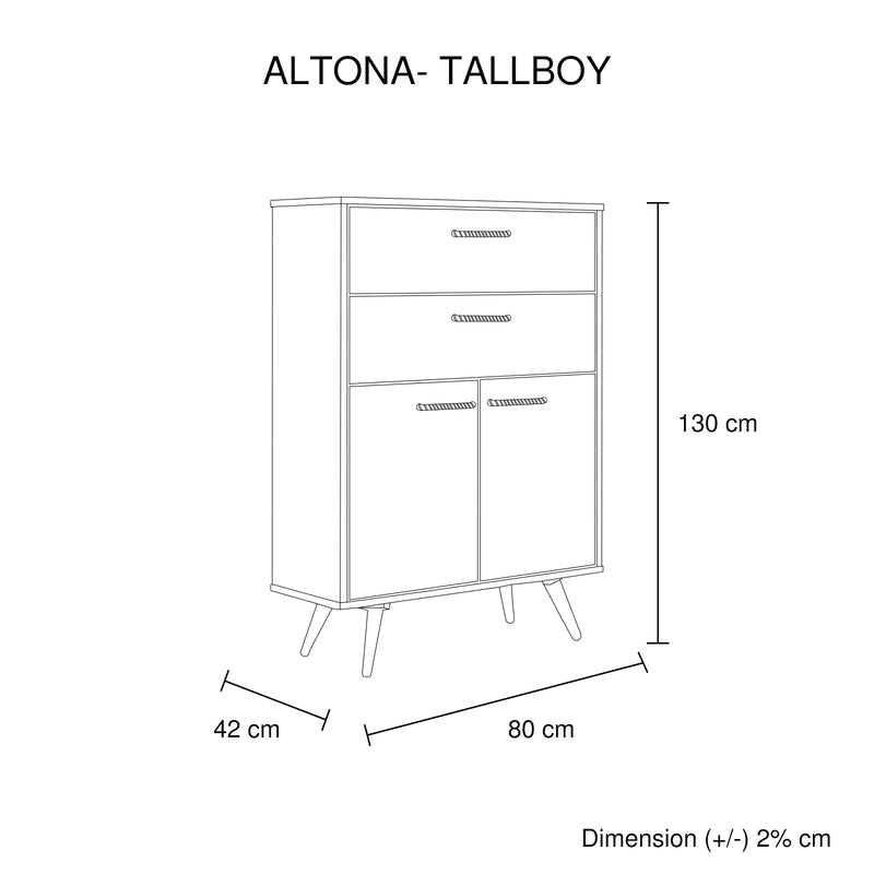 Altona 4 Drawers Acacia Wood Tallboy in Rustic Look