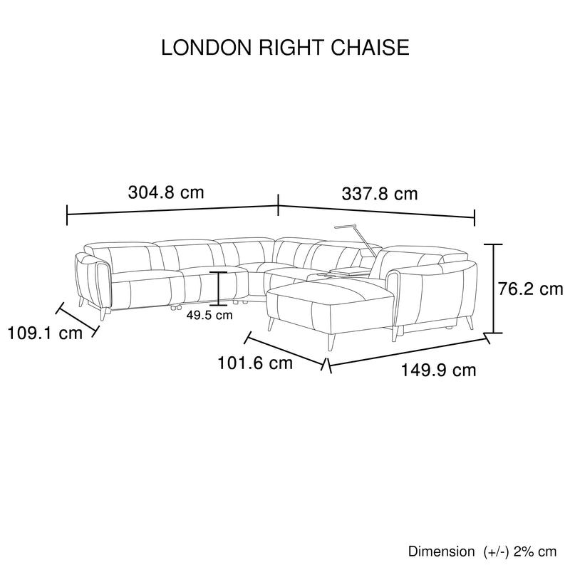 London 5 Seater Corner Sofa Chaise Premium Genuine Leather Power Slide Left/Right Chaise Cup-Holder Charging Point