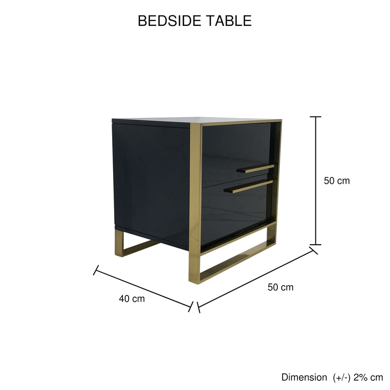 Dynasty Stainless Steel Frame Black & Gold Finish Bedside Table