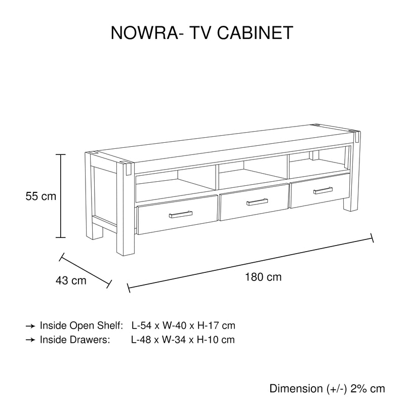 Nowra 3 Drawers TV Cabinet In Solid Acacia Timber With Multiple Colour