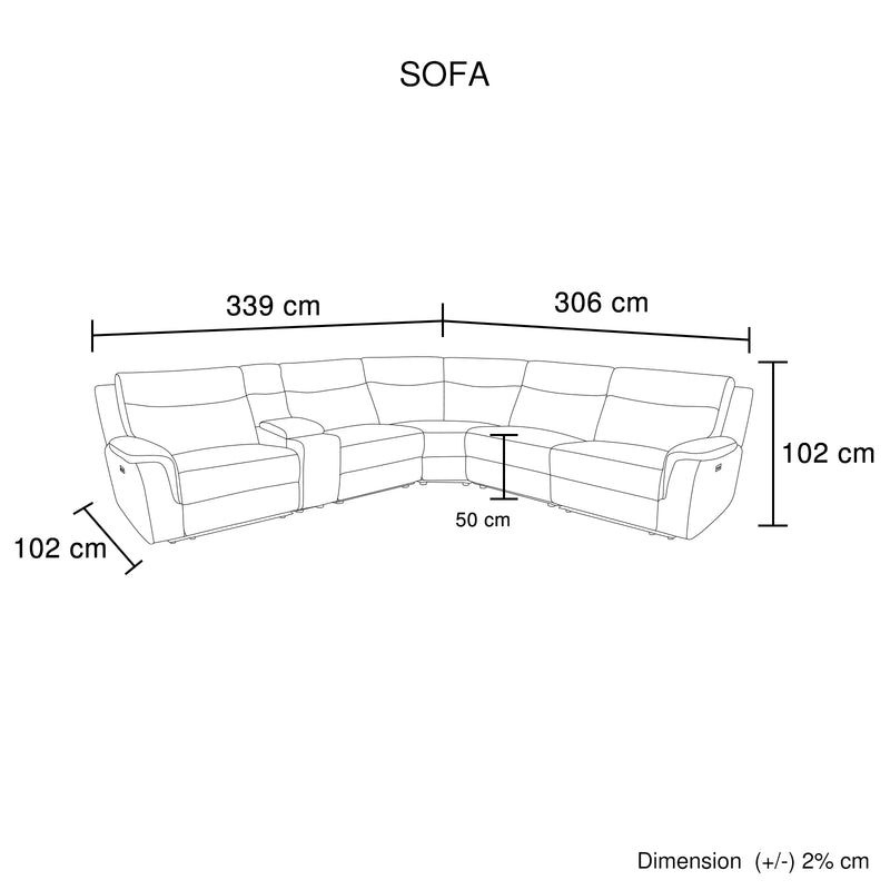 Harley Large Sectional Corner Modular Lounge Suite in Fabric with Electric Recliner