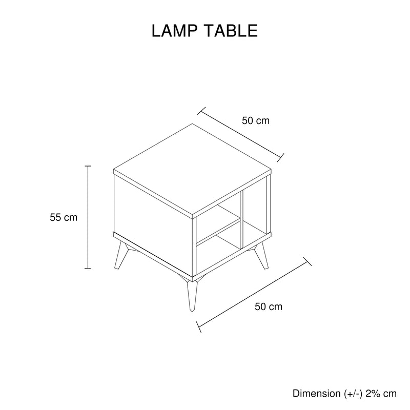 Maxwell Lamp Table MDF Particle Board with Melamine Finishing Open Cabinet Metal Legs