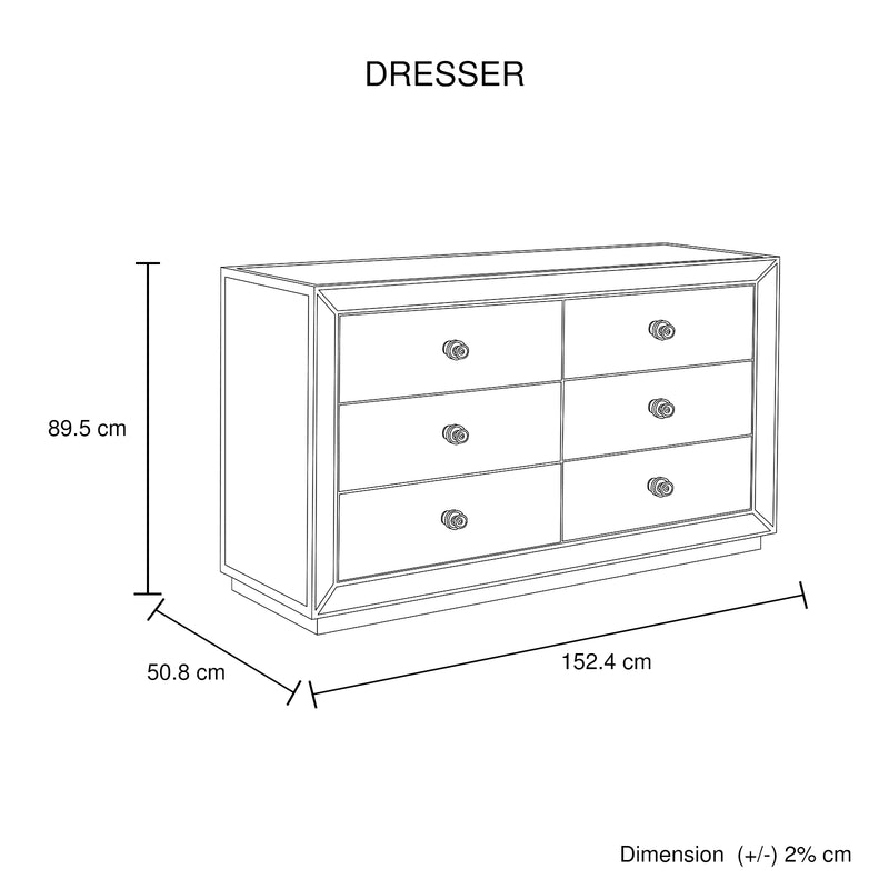 Germany Mirrored Work 6 Drawers Dresser MDF Silver Colour