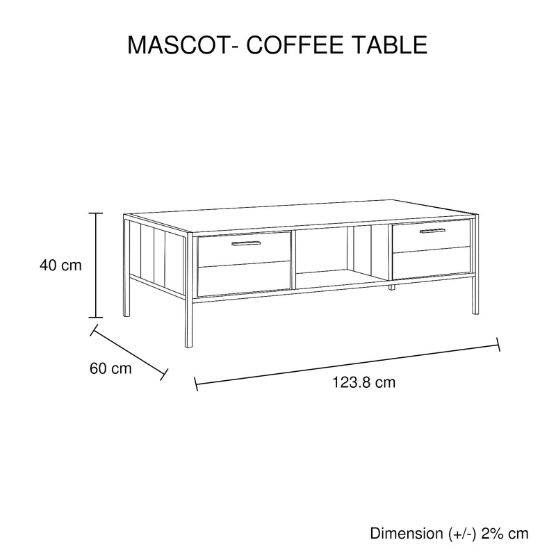 Mascot Coffee Table with 2 Drawers Storage in Oak Colour