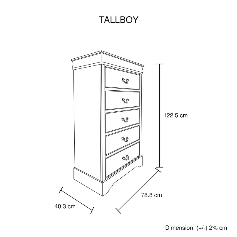Spencer 5/4 pcs Bedroom Suite Solid Wood & MDF Grey Colour in Multiple Size with Dresser & Tallboy