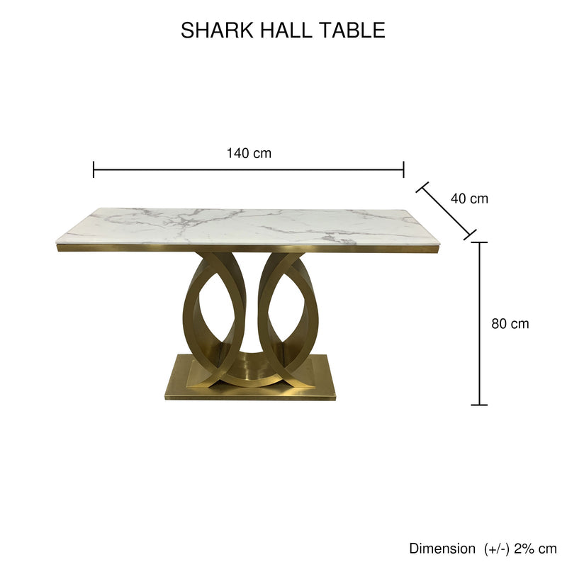 Shark Stainless Gold Brush Frame White Faux Marble Top Hall Table