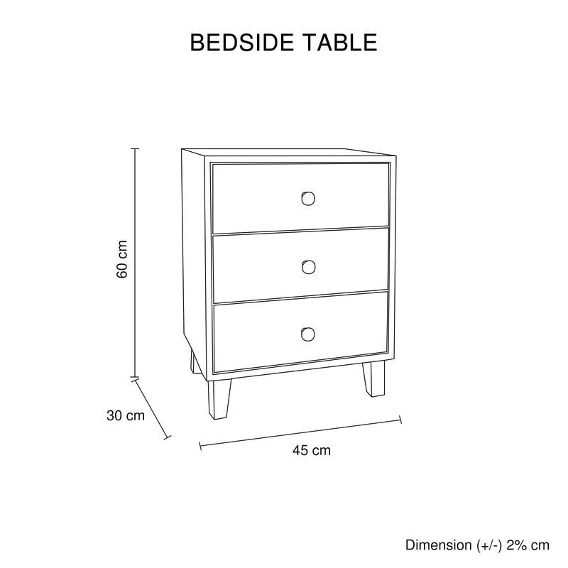 Apex Bedside Table MDF Veneer Board 2 Storage Drawers Metal Handles