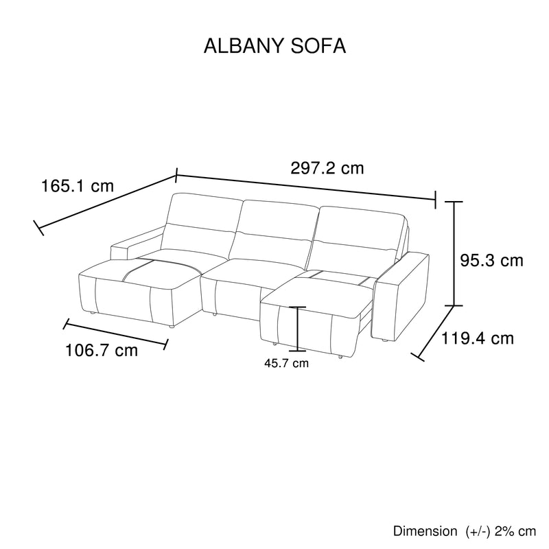 Albany 3 Seater Tan Genuine Leather Sofa Bed with Chaise