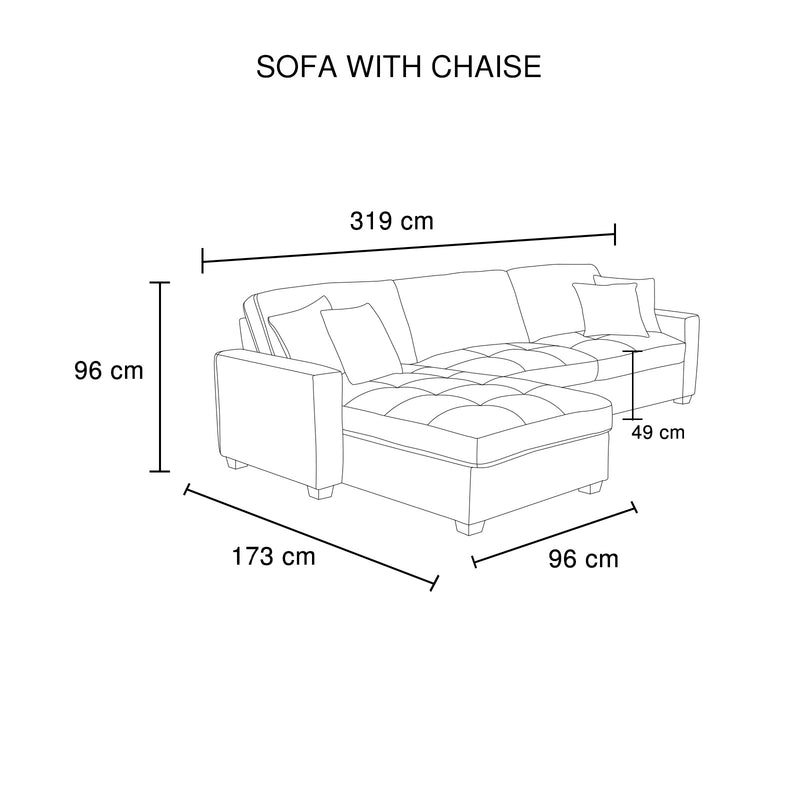 Milano Corner Sofa Chaise Reversible Polyester Fabric Multilayer Two Pillows Attached Individual Pocket Spring
