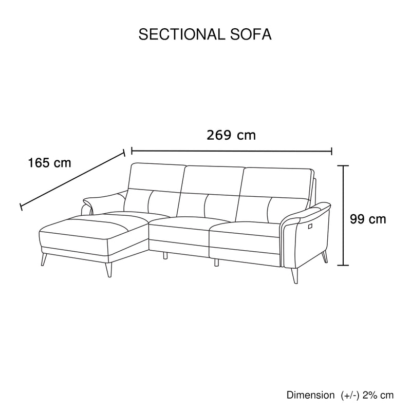 William Top Grain Leather Electric Recliner Chaise Sofa with Storage