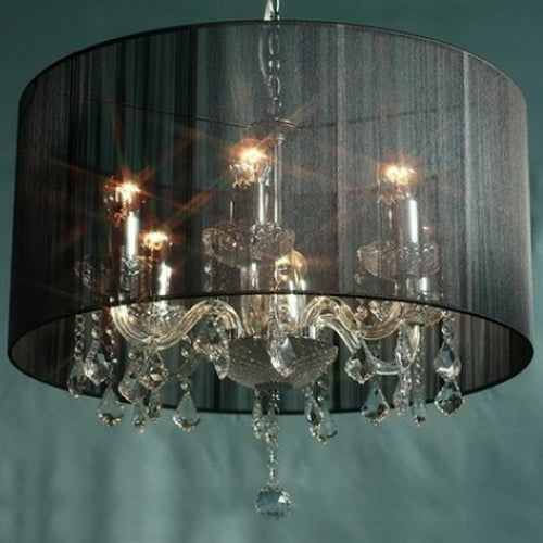 Ceiling Light Glass Crystal Pendant &amp; Metal in Black