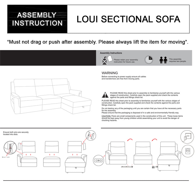 Loui Grey Fabric Electric Recliner Chaise Sofa with Storage