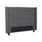 Milano Solid Wood Charcoal Queen Linen Fabric Upholstery Studded Buttons Tuffted Headboard with Wings