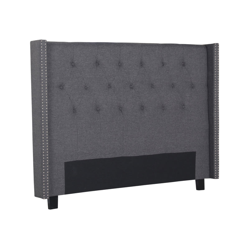 Milano Queen Bed Headboard – Charcoal Linen with Wingback Design