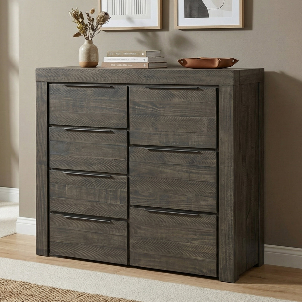 Cromwell Contemporary Grey 7-Drawer Tallboy with Slim Metal Handles