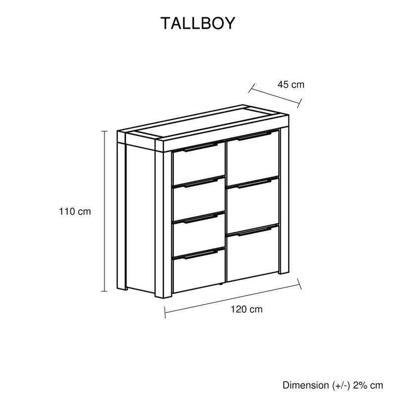Cromwell Contemporary Grey 7-Drawer Tallboy with Slim Metal Handles