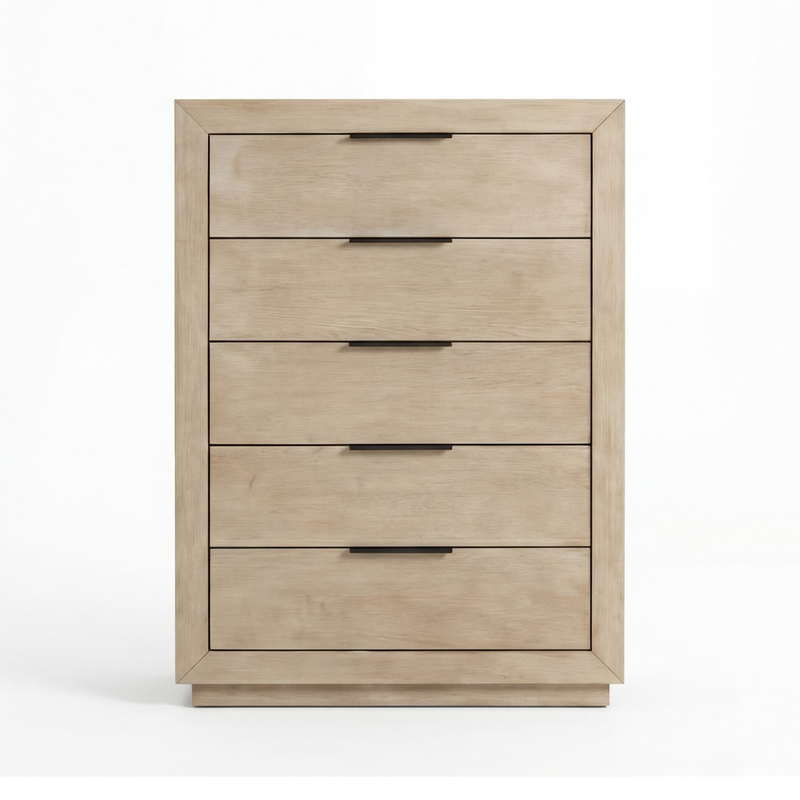Savannah Oak Color Solid Rubber Wood Tallboy with Storage drawers