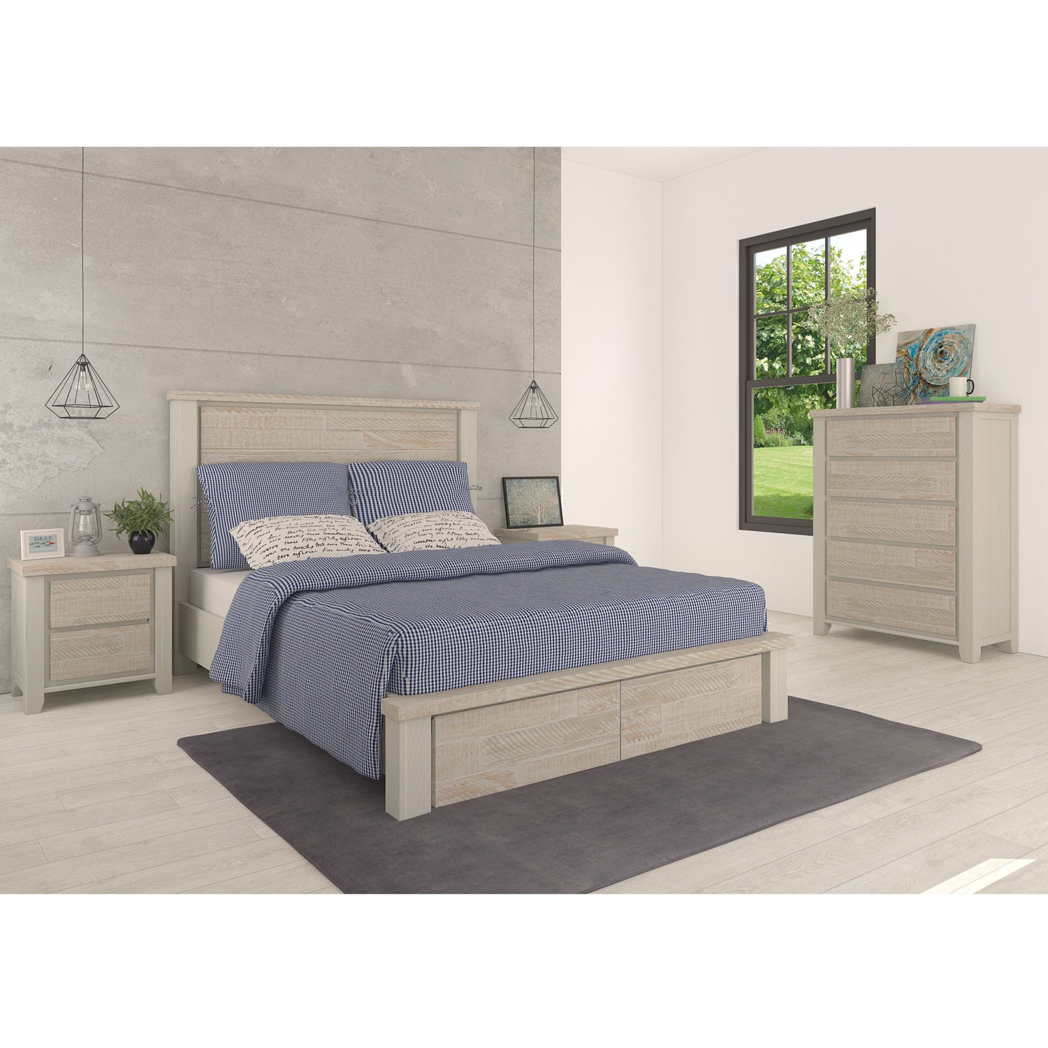 Valencia Coastal Grey and Miami White Colour Storage 5/4 Pcs Bedroom Suite In Multiple Size
