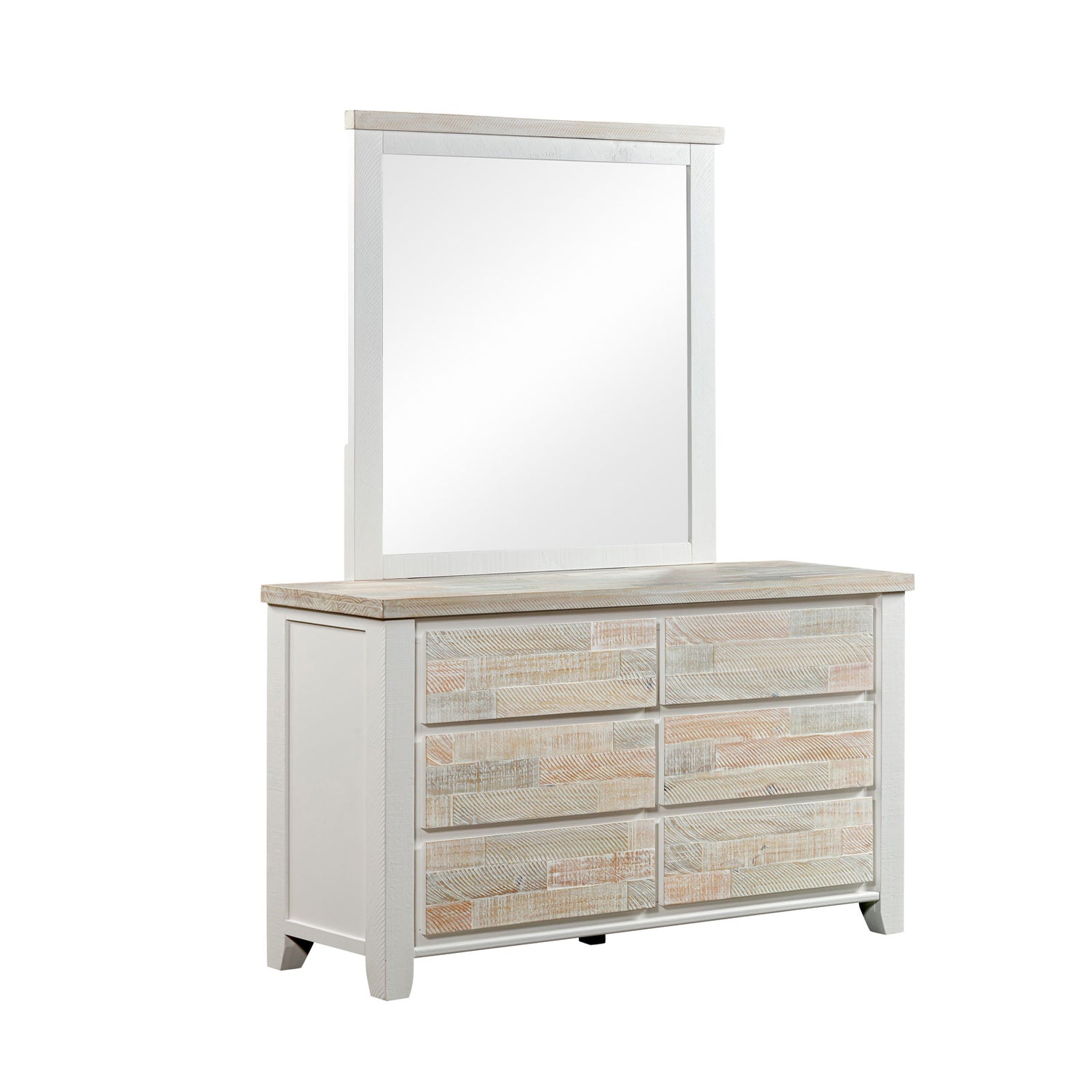 Valencia Dresser Coastal Mirror Grey and Miami White Colour Six Drawers