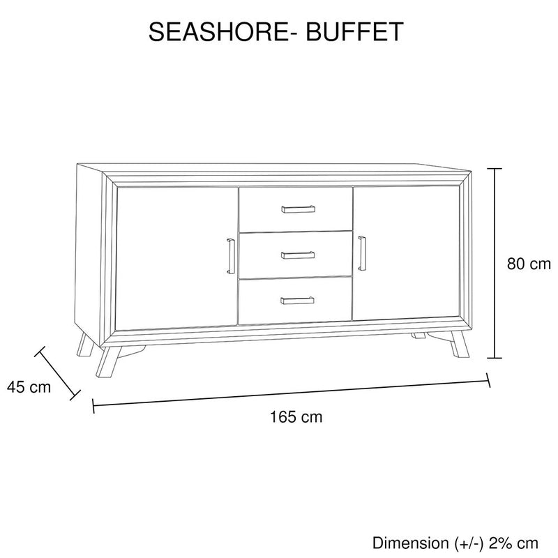 Seashore Acacia Timber Buffet Table – 3 Drawers, 2 Cabinets, Solid Build