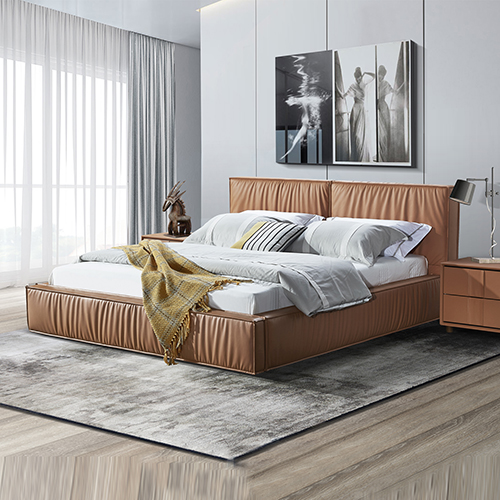 Louis Bedframe Upholstery Nonwoven Fabric at the Bed and Back side of the Headboard KD Slat Wooden Legs