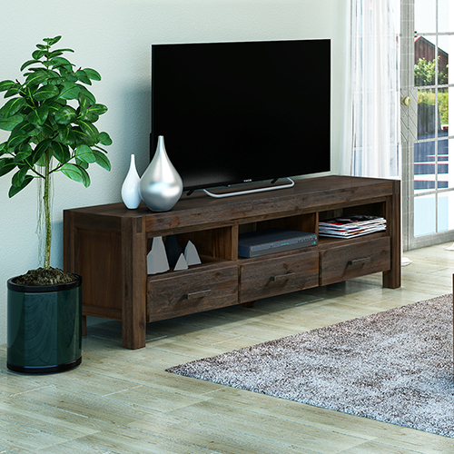Nowra 3 Drawers TV Cabinet In Solid Acacia Timber With Multiple Colour
