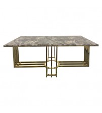 Daisy Faux Marble Mosaic Dining Set Rectangular Shape Table and 6x Metal Base Upholstered Chairs