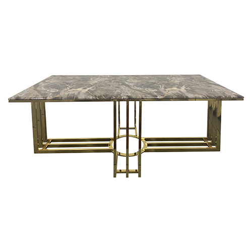 Daisy Faux Marble Mosaic Dining Set Rectangular Shape Table and 6x Metal Base Upholstered Chairs