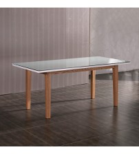 Galaxy Dining Table White Top with High Glossy Finish & Tempered Glass on Solid Wooden Base