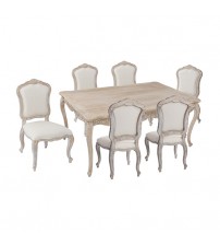 Lille Multiple Sizes Oak Wood White Washed Finish Premium Linen Upholstered Dining Set